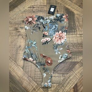Fashion Nova Floral Tank Top - Olive and Pink